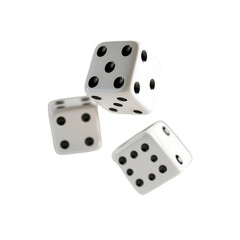 Three White Dice Rolling in the Air