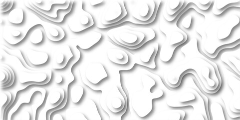 3D Papercut Stylized White Topographic Contour Scheme and Terrain. Geographic mountain terrain. Contour map background. 3D Cartographic Weave with seamless striped patterns and wavy Shapes.