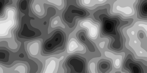 Gray Stylized Bokeh Effect Topographic Contour Scheme and Terrain on old paper. Geographic mountain terrain. Contour map background. Cartographic Weave with seamless striped patterns and wavy edges