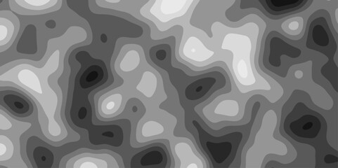 Gray Stylized Bokeh Effect Topographic Contour Scheme and Terrain on old paper. Geographic mountain terrain. Contour map background. Cartographic Weave with seamless striped patterns and wavy edges