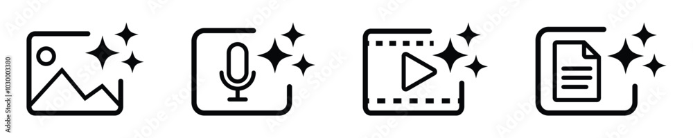 Poster ai generate button set. create media file image, video, audio, text with artificial intelligence. ai