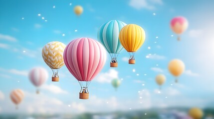 Obraz premium Aerial Display of Vibrant Dynamic Balloons in Myriad Hues Over Serene Countryside Landscape