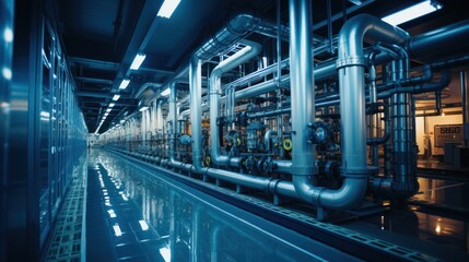 Fototapeta premium Industrial Complex Interior: A View of Interconnected Pipes