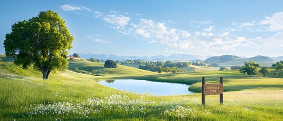 Pastel Hued Meadow with Soft Rolling Hills and Delicate Wildflowers