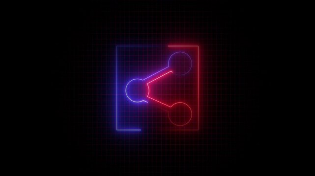 Glowing red and blue  neon Share icon. Glowing sign logo icon animation. rectangle  neon share animation
