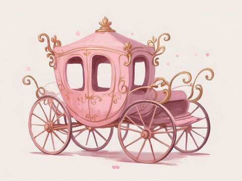 Watercolor Princess Carriage, Pink Fairytale Carriage, Girl Birthday, Room decor, nursery wall art, Magical royal, baby shower, white background