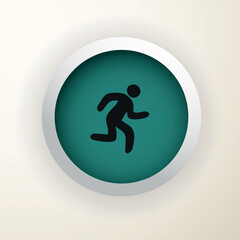 Green icon with black silhouette of a running man. Vector on a gray background