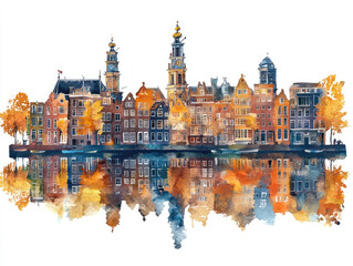 Obraz premium Charming Amsterdam canal houses with colorful reflections
