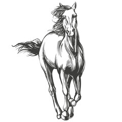 horse, the horse is galloping fast, logo, hand drawn vector illustration realistic sketch