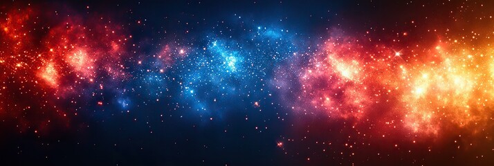 Naklejka premium Fireworks burst on a vibrant red, white, and blue background with a Fourth of July greeting.