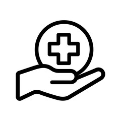 Obraz premium Medical health care line icon set, logo, label, badge, sticker, symbol, emblem, stamp, black, line, flat vector, isolated illustration. Health and beauty with hand label for product packaging design.