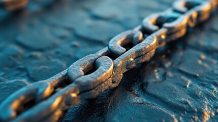 Close-up of a metal chain. Perfect for themes of strength, connection, or security.