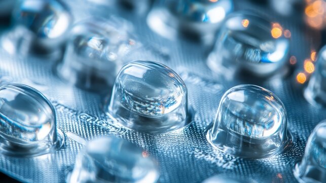 Pills Blister Pack: A close-up view of a sealed blister pack containing pills, highlighting the precision and clarity of pharmaceutical packaging, representing health and medication.