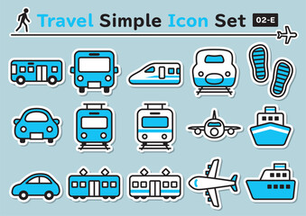 旅行のシンプルでかわいいステッカー風アイコンセット　02-E