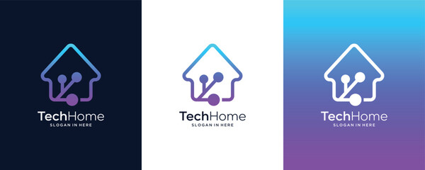 Home Technology Digital Data Smart House Network Vector Logo Design