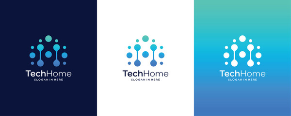 Technology with connection dot  line art style Vector logo design template
