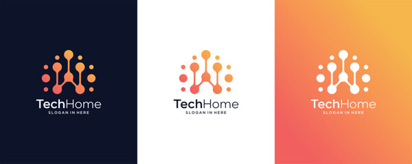 Smart Home Building Architecture  Vector Logo Design, Electronics Chip control technology Home icon template