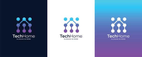 Smart Home Building Architecture  Vector Logo Design, Electronics Chip control technology Home icon template