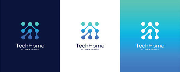 Smart Home Building Architecture  Vector Logo Design, Electronics Chip control technology Home icon template