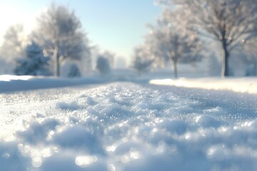 Fototapeta premium A snow covered road with trees in the background