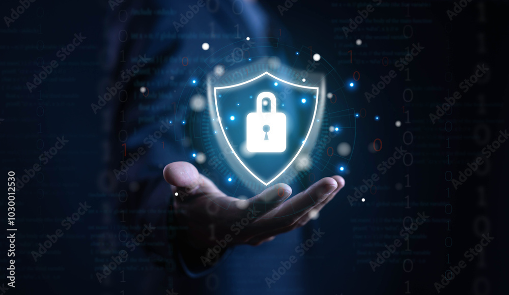 Wall mural cyber security system, safe digital information. cybersecurity concept is secure from attack technol