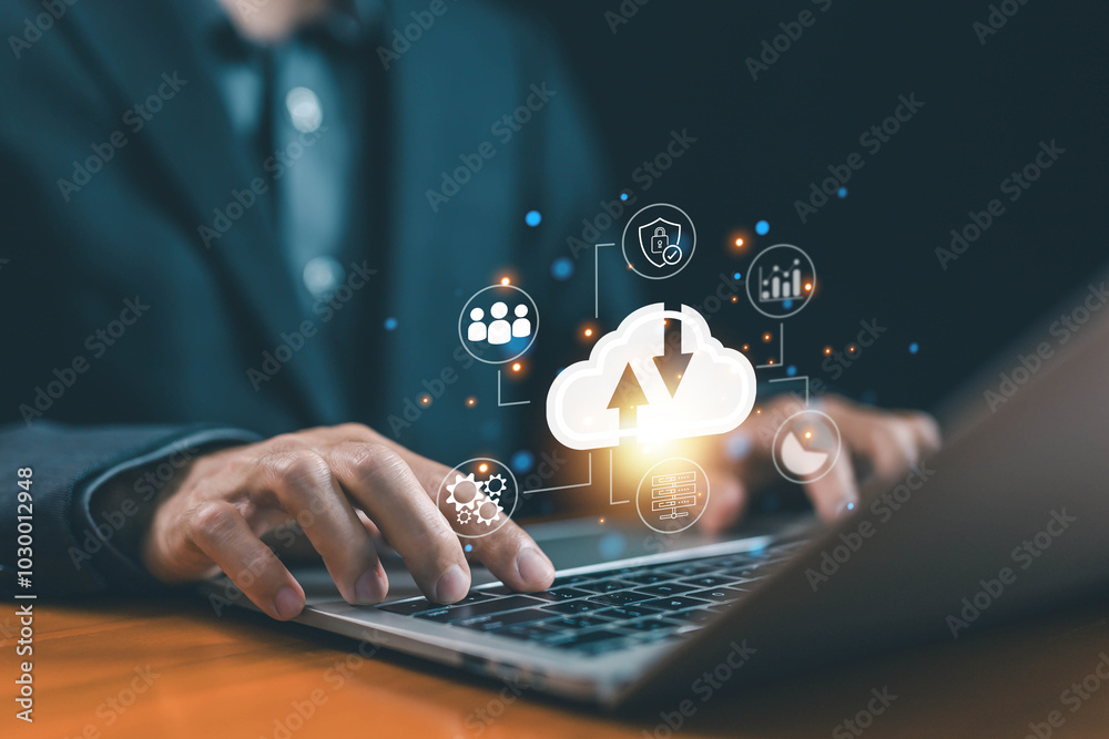 Wall mural connect application platform, information system security. concept of a business digital server, bac