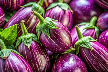 Captivating macro images of fresh eggplants reveal their vivid colors and intricate textures, ideal for inspiring culinary art and enhancing food photography techniques.