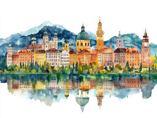 Scenic view of Austria, a historic European city with a bridge reflection