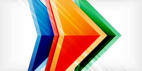 Arrows with 3d effect abstract background. Triangles on light grey backdrop