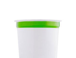 Blank white plastic container with green stripe packaging