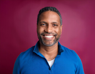 Fototapeta premium Headshot Portrait of a Smiling Mature Man with Contemporary Style, Isolated on Color Background with Ample Copy Space
