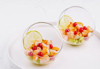 Fresh citrus shrimp ceviche in glass bowls
