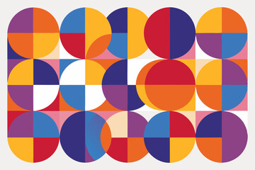 Obraz premium Design a modern geometric vector pattern using overlapping circles and squares in various colors. Keep the background white for a contemporary look, suitable for wallpapers or textiles