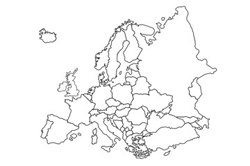 Continuous outline of a Europe map.world map outline, linear doodle illustration.sketch for coloring