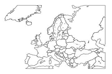European Union map of black contour curves of illustration. Raster copy.world map outline, linear doodle illustration.