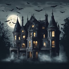 Illustration of a spooky Halloween haunted house