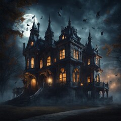 Obraz premium Illustration of a spooky Halloween haunted house