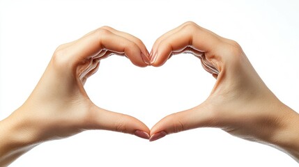 Obraz premium Hands forming a heart shape gesture against a plain white background