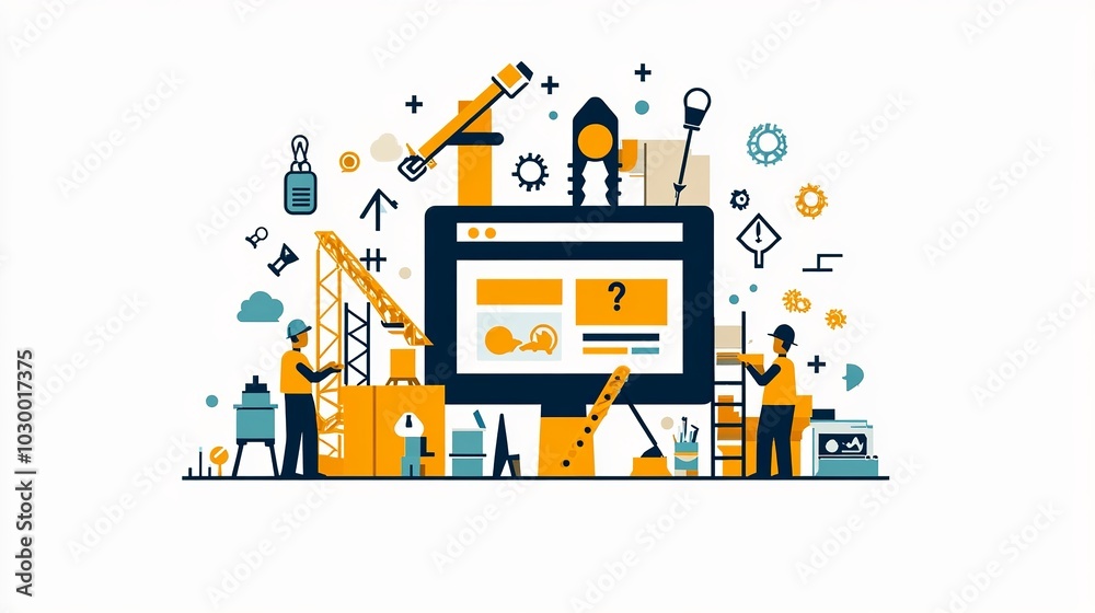 Wall mural illustrate the concept of under construction using flat line vector designs. showcase the web page b