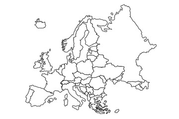 Fototapeta premium Europe map isolated on white background. for website layouts, background.world map outline, linear doodle illustration.