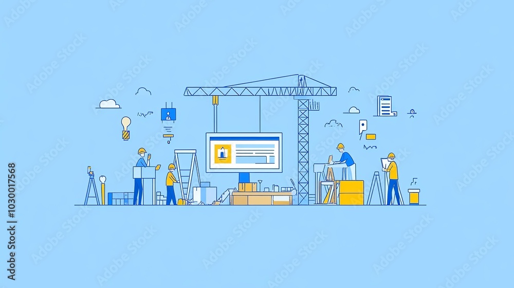 Wall mural illustrate the concept of under construction using flat line vector designs. showcase the web page b