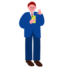 スーツを着たメガネの男性がビデオ通話をしている全身のイラスト