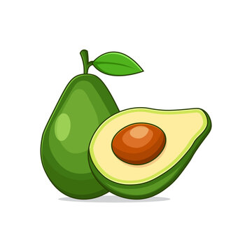 recommend clip art: cartoon illustration of avocado slices fruits in flat design. clip art fresh fruit avocado isolated white background
