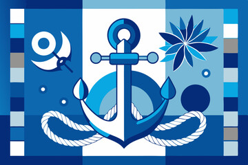 Nautical Theme Vector Illustration with Anchors and Shells on White Background"