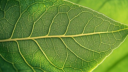 Fototapeta premium Immerse yourself in the vibrant tapestry of nature with this stunning closeup of a pristine leaf. Its verdant hue and intricate veins evoke the raw beauty of the natural world