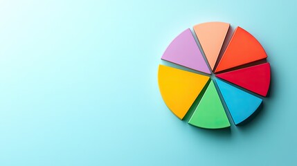 Obraz premium Colorful pie chart on blue background. Ideal for presentations about data, statistics, and analysis.