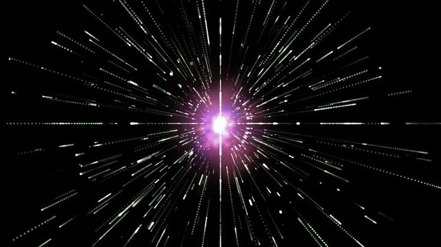 Creative cosmic background. The speed of light. Rays of neon glowing motion. Concept of hyper-speed space travel