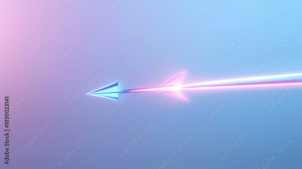 Aufkleber vibrant arrow striking target, emitting rays of light in colorful gradient. dynamic motion conveys energy and focus, creating visually striking effect