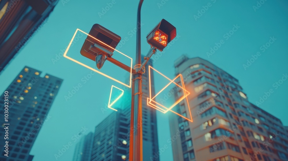 Aufkleber City surveillance camera with computer vision that recognizes objects and faces to identify threats and intelligent traffic control