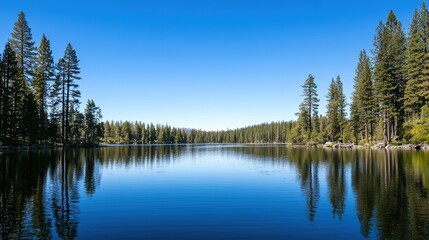 Obraz premium Serene Lake Surrounded by Towering Pine Trees